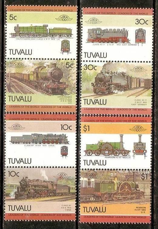 Tuvalu 1985 Locomotive Railway Train Transport 8v MNH ++ 3302