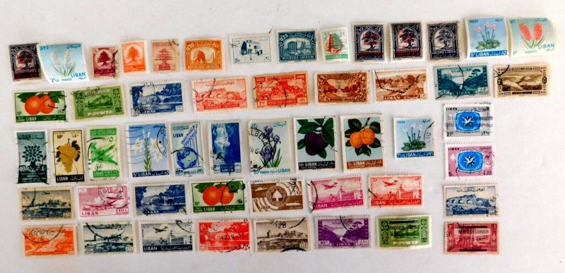 Lebanon Mini Lot of 50 Different, Off paper, Most Issues of 40s-60, Nice variety