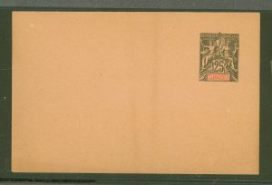 New Caledonia  1892 25c black on pink envelope, minor soiling, flap stuck