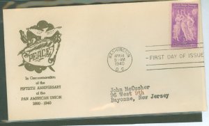 French Southern & Antarctic Territories 895 1940 3c 50th anniversary of the pan-american union on an addressed, typed fd cover w