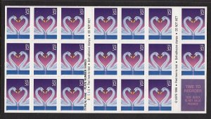 1994 Love Swan Sc 3123a  MINT 32c booklet of 20, plate number B5555