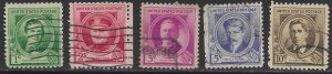 US #879-883 used. Famous Americans  Great stamps.