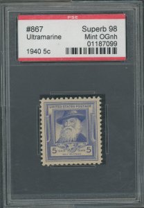 USA 867 - 5 cent Walt Whitman - PSE Graded Slab: Superb 98 Mint OGnh