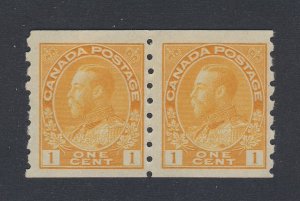 2x Canada George V Stamps; Pair #126 -1c Coils MLH F/VF. Guide Value = $22.50