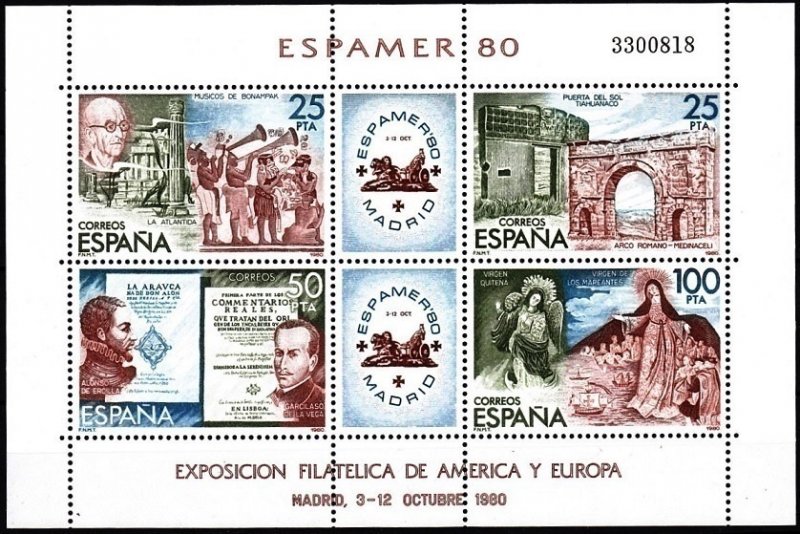 SPAIN 1980 Stamp Expo ESPAMER'80. Music Architecture Sculpture Literatur...