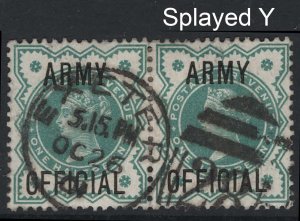 GB Officials 1900 ½d blue-green Army Official sgO42 fine used in pair, variety