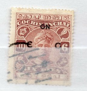 India Cochin 1919-33 Early Issue used Shade of 6p. Optd NW-15848