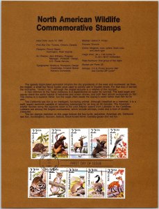 USPS SOUVENIR PAGE NORTH AMERICAN WILDLIFE COMMEMORATIVE STAMPS 1987 C