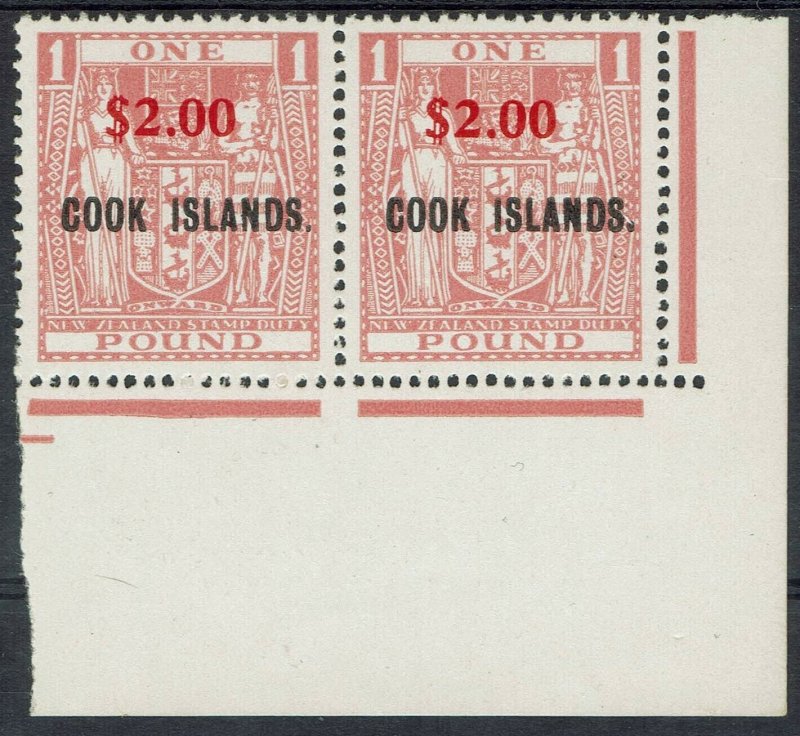 COOK ISLANDS 1967 ARMS NEW ZEALAND $2.00 ON 1 POUND  MNH ** PAIR 