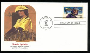 US C128 50c Air Mail Harriet Quimby UA Fleetwood cachet FDC