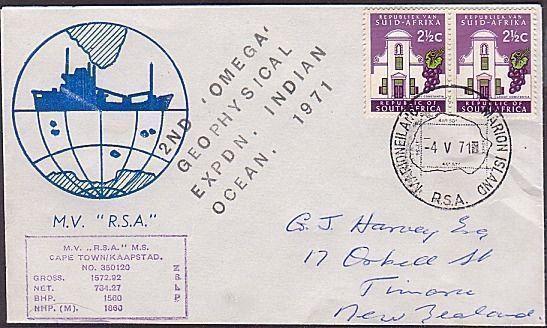 ANTARCTIC SOUTH AFRICA 1971 cover OMEGA GEOPHYSICAL Expedition (35546)