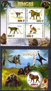 Mali 2012 Monkeys Sheet + S/S MNH
