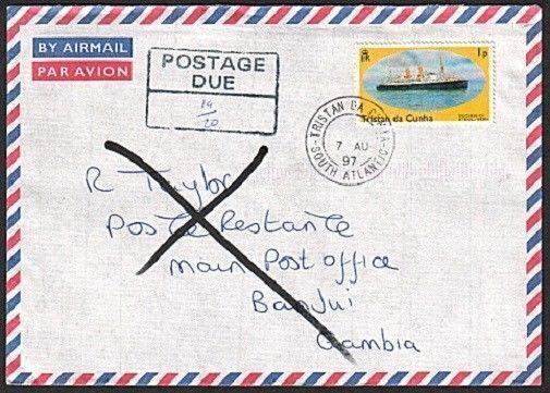 TRISTAN DA CUNHA 1997 Returned postage due cover to Gambia.................78820