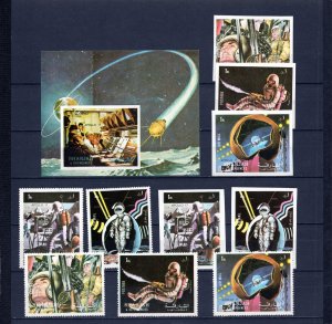 SHARJAH 1972 SPACE RESEARCH APOLLO XVII 2 SETS OF 5 STAMPS PER. & IMP. & S/S MNH
