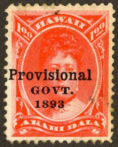 Hawaii Stamps # 73 Used XF Deep Color Light Cancel Scott Value $190.00