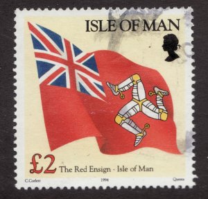 1994 Isle of Man Sc #553B used £2 - Red Ensign Flag & Manx postage stamp.