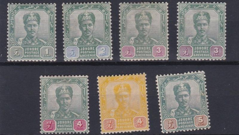 JOHORE  1896 - 99     S G  39 - 44   VARIOUS VALUES TO 5C  MH SOME HINGE REMAINS