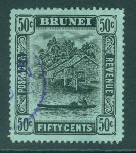 SG 45a Brunei 1908-22. 50c on blue-green. Very fine used CAT £45