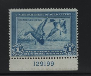 RW1 VF plate # OG mint never hinged nice color cv $ 775 ! see pic !