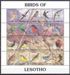 Lesotho, Scott cat. 886 a-t. various Birds sheet. ^