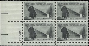 Scott # 1149 1960 4c gray blk  Family Facing New
Life  Plate Block - Lower Le...