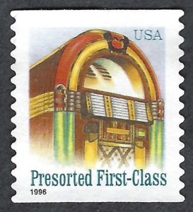 United States #2912A Pre-sorted First Class (15¢) Juke Box (1996). Used.