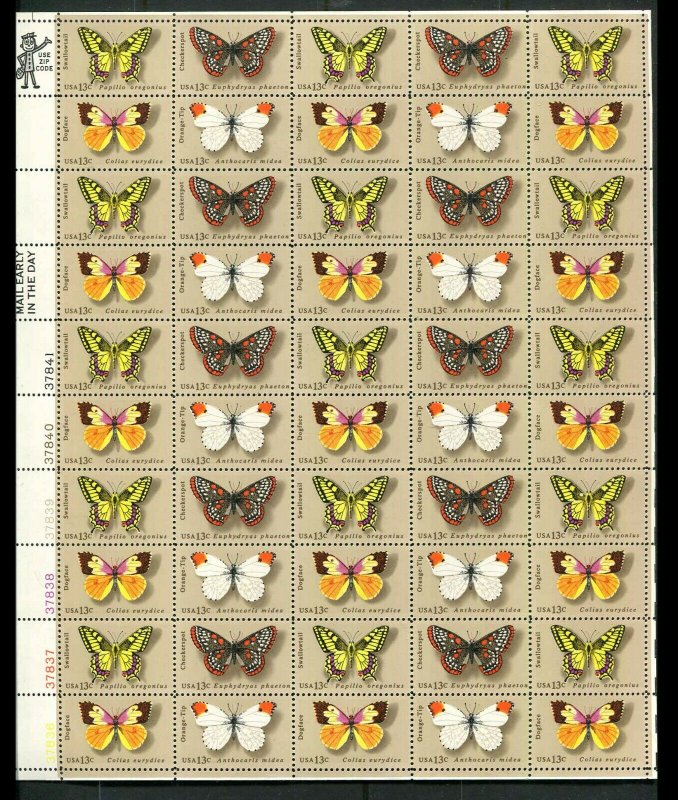 1712 - 1715 13¢ Butterflies, VF OG NH, Full Sheet of 50