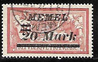 Memel - Scott #85 - 20M on 40c - Red & Pale Blue - VF - Used