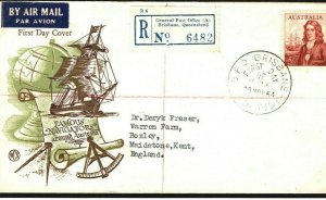 AUSTRALIA First Day Cover *Brisbane GPO* Navigators FDC Registered Kent 1964 SB7