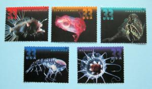 Sc # 3439-3443 ~ Se-tenant Singles ~ 33 cent Deep Sea Creatures Issue (dj1)