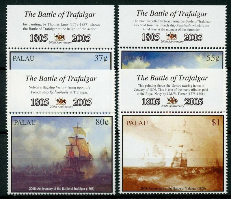 Palau 2005 MNH Battle of Trafalgar 200 HMS Victory 4v Set Boats Ships Stamps