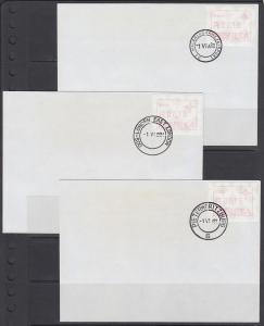 South Africa, 3 FRAMA labels, Pietermaritzburg, East London, Malanlughawe cancel