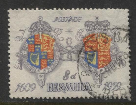 Bermuda - Scott 172 - Arms James I & QEII -1959 - FU - Single 8d Stamp