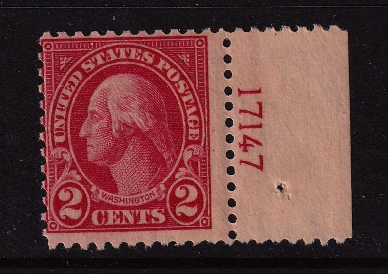 1923 Washington 2c carmine Sc 554 MNH right plate number single CV $15 (R09