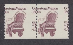 US Sc 2252 MNH. 1988 3c Conestoga Wagon, MISPERF Coil Pair, ERROR