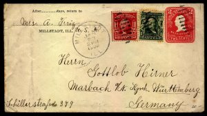 Interesting 1906 cover Scott 300,301,2c Red PSE Millstadt Ill to Germany