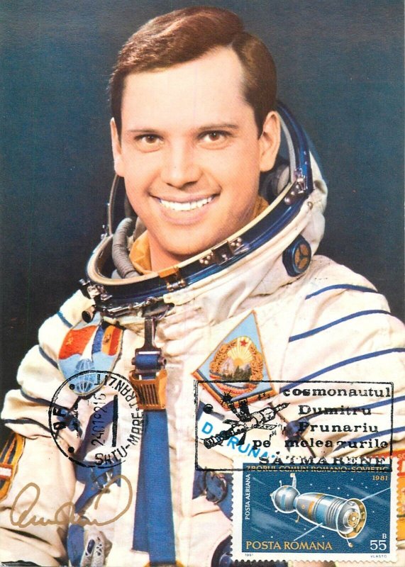 E0014 Maxi Card First Romanian cosmonaut Dumitru Prunariu printed signature