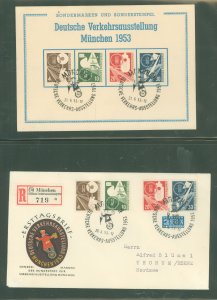 Germany 698-701 1953 Munich Expo Clean FDC with Expo card of the set, 2nd day cancel. (Michel FDC=120.-Eu.) + Expo card, unprice