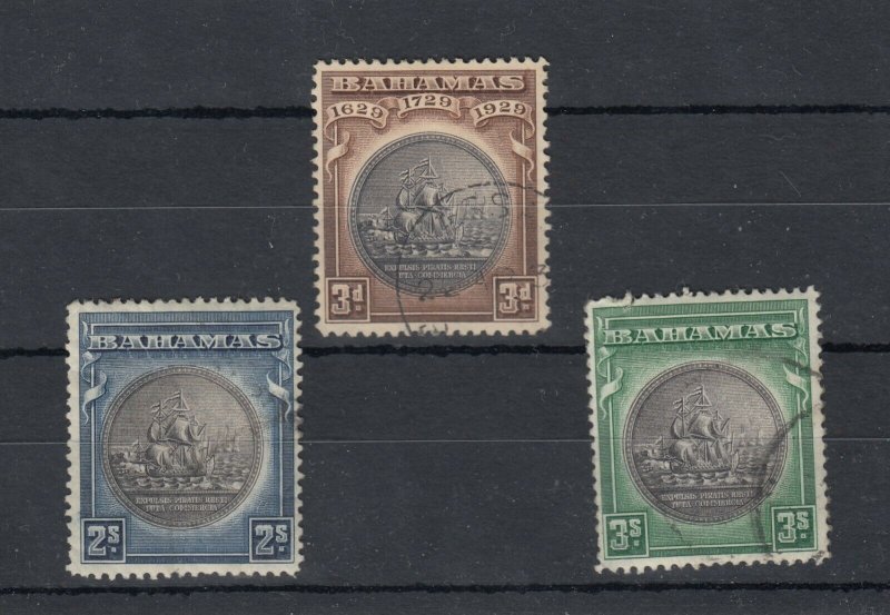 Bahamas KGV 1930 Tercentenary 3d 2/- 3/- SG127/129/130 VFU JK2095