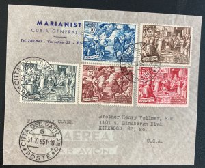 1951 Vatican City First Day Airmail Cover FDC To Kirkwood MO Usa XV Centenary