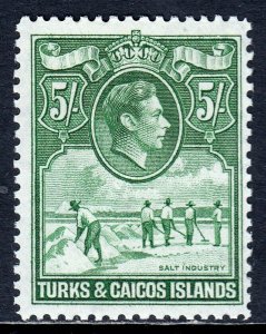 TURKS & CAICOS ISLANDS — SCOTT 88 — 1938 5- KGVI ISSUE  — MNH — SCV $48