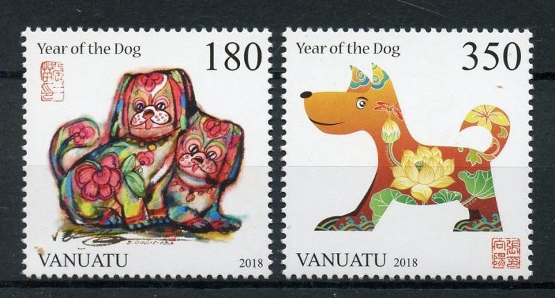 Vanuatu 2018 MNH Year of Dog 2v Set Dogs Chinese Lunar New Year Stamps