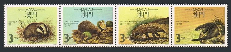 Macao 561-564a strip,MNH.Michel 589-592. Wildlife protection,1988.