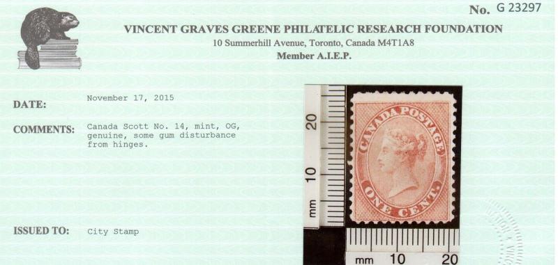 Canada #14 Mint **With Certificate** 