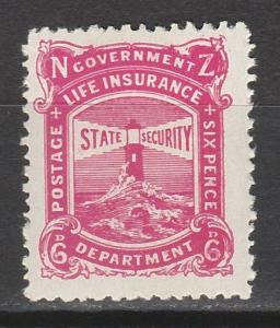 NEW ZEALAND 1913 LIGHTHOUSE LIFE INSURANCE 6D PERF 14 X 15 SINGLE WMK