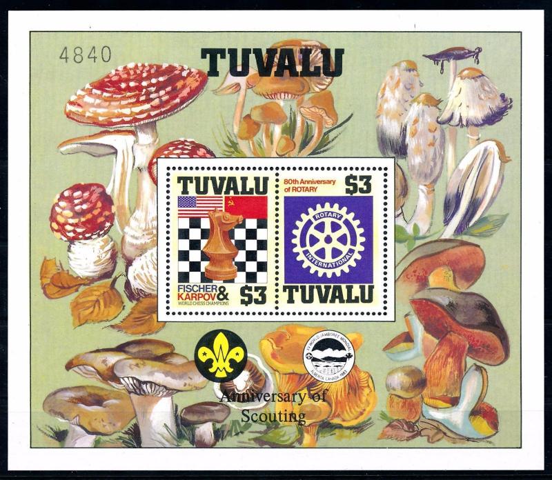 [66777] Tuvalu 1986 Scouting Chess Rotary Mushtrooms Souvenir Sheet MNH