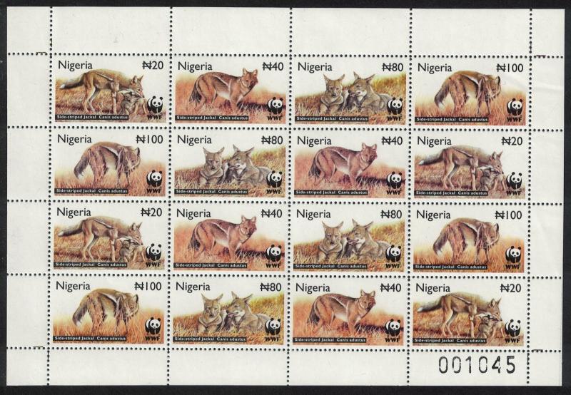 Nigeria WWF Side-striped Jackal Sheetlet of 4 sets SG#809-812 MI#762-765