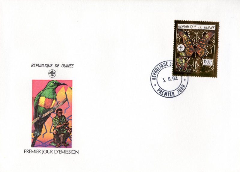 Guinea 1990  Sc#1094A  Butterflies/Scouts Single Gold Foil Perforated FDC