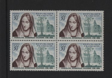 France   #924  MNH  1959  Marceline Desbordes-Valmore block of 4