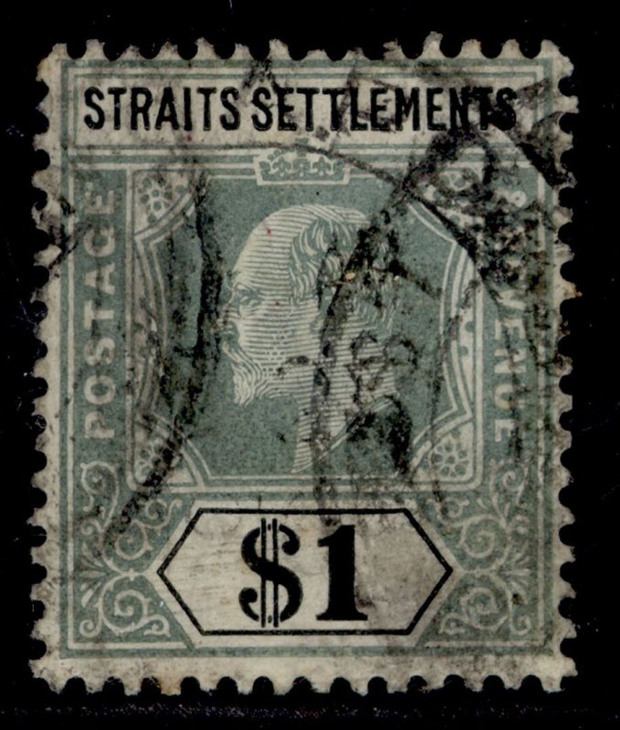 MALAYSIA - Straits EDVII SG136b, $1 dull green & black, USED. Cat £35.